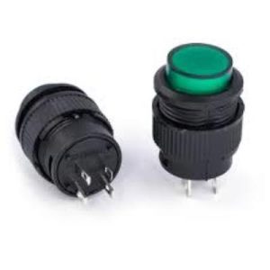 کلید فشاری خاموش، روشن (ON/OFF) چراغدار 2 ولتی 220 ولت 3 آمپر طلق سبز مدل (R16-503)